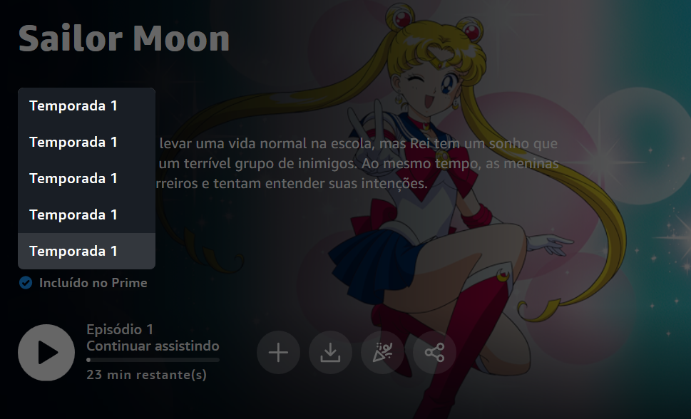 Sailor Moon no catálogo Amazon Prime Vídeo