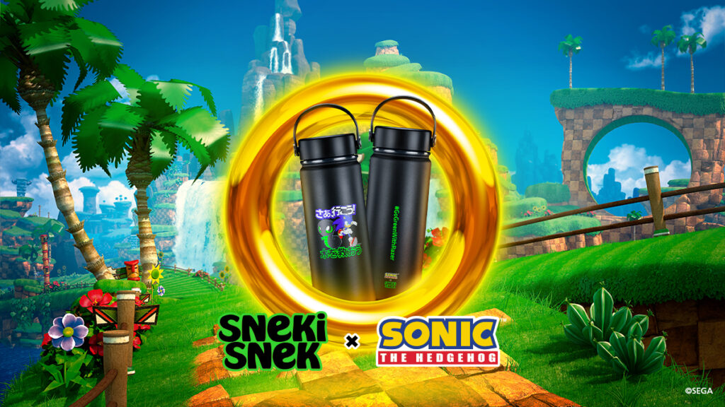 Garrafas Sneki Snek x Sonic the Hedgehog em parceria de Razer e Sega