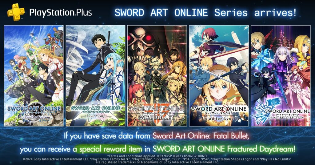 Jogos de SWORD ART ONLINE já estão disponíveis no PlayStation Plus