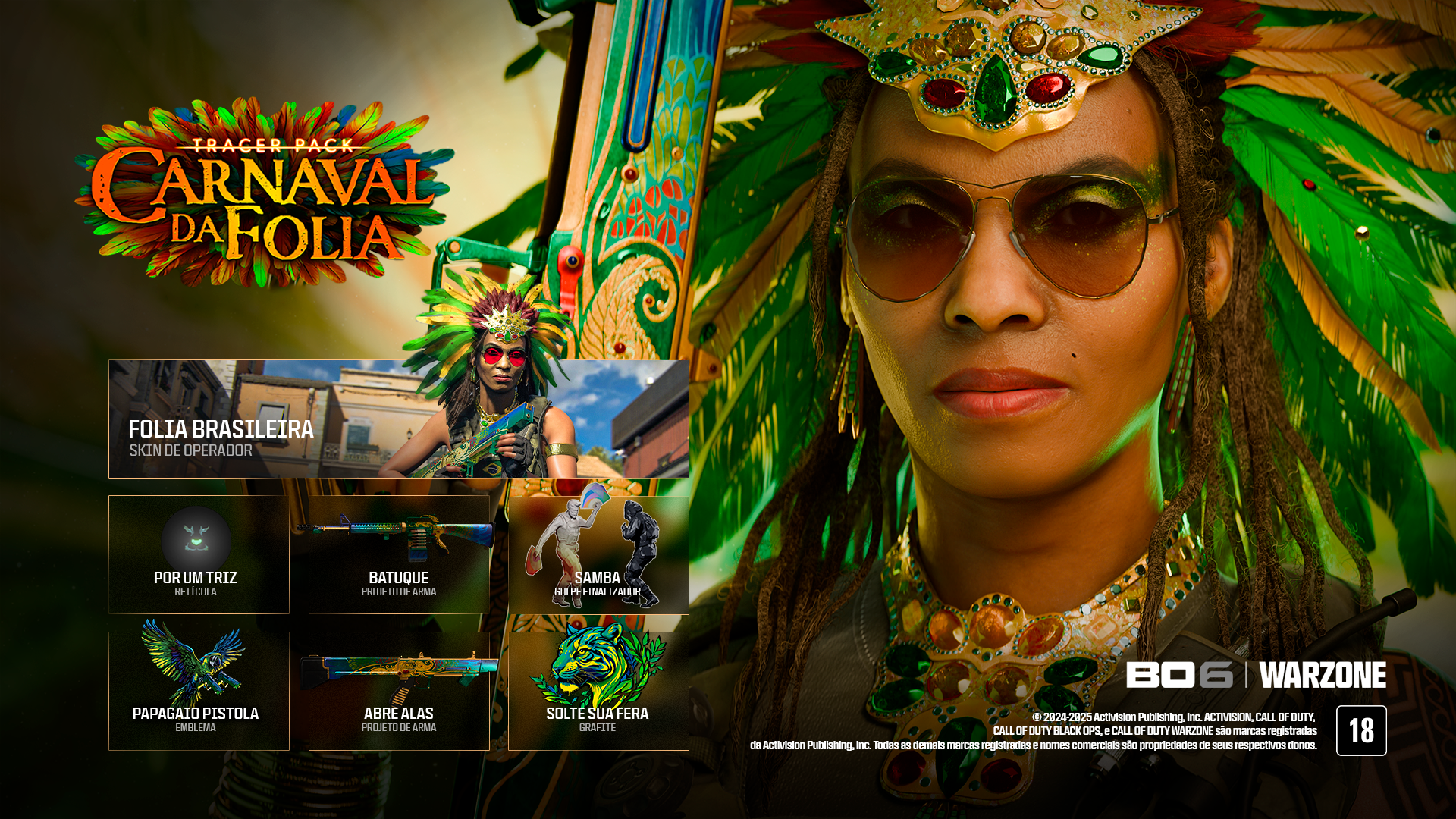 Caia no samba com o novo pacote Carnaval da Folia, já disponível para Black Ops 6 e Warzone